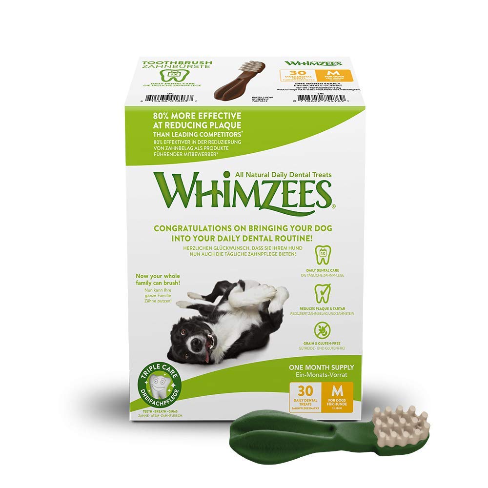 WHIMZEES Natural Dental Dog Chews Long lasting, Medium Toothbrush, 30 Pieces- Amazon Exclusive - PawsPlanet Australia
