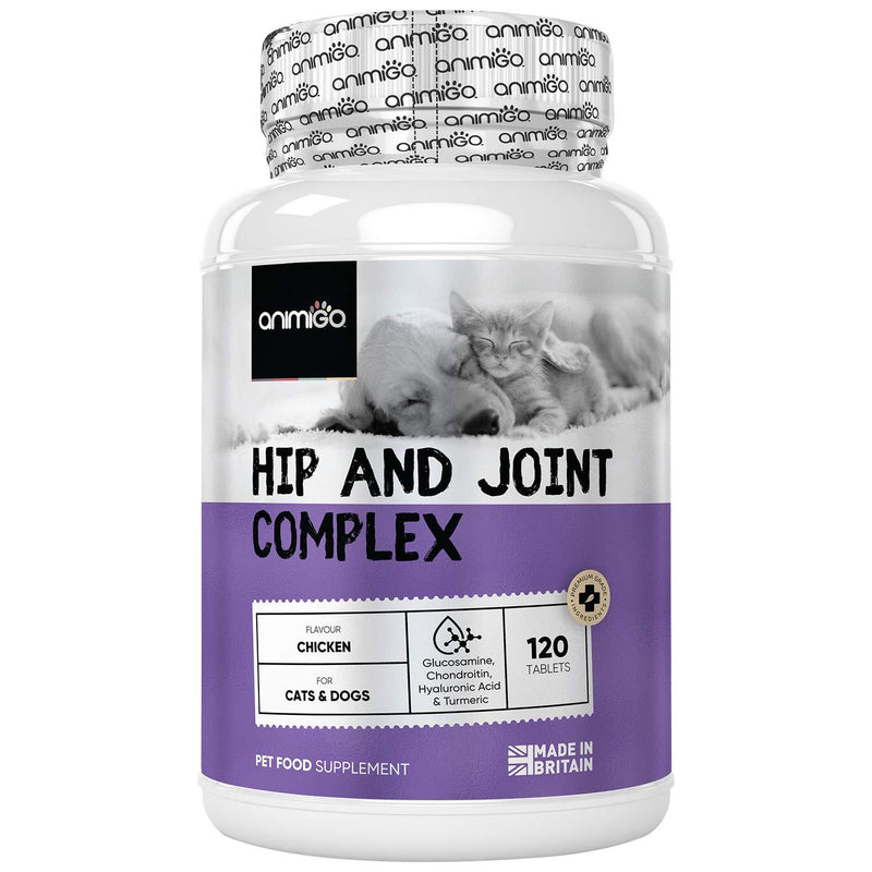 Animigo Hip & Joint Supplement For Dogs & Cats - 120 Chicken Flavour Tablets - With Glucosamine, Turmeric, MSM & Hyaluronic Acid - High Strength Support For Pet Joints & Natural Mobility Aid - PawsPlanet Australia