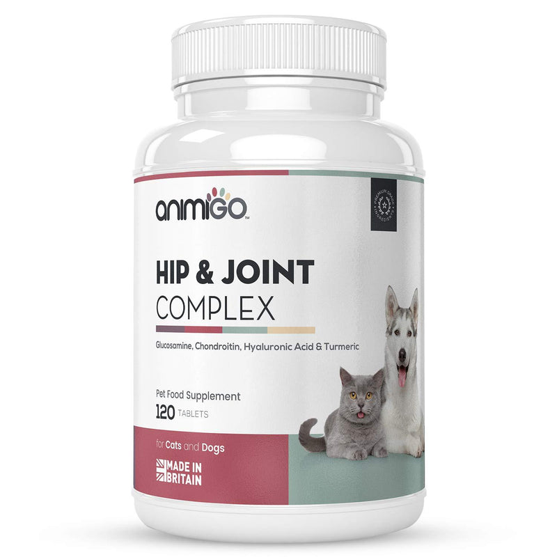 Animigo Hip & Joint Complex For Dogs & Cats - 120 Chicken Flavour Tablets - With Glucosamine, Chondroitin MSM and Turmeric - Support For Ageing & Stiff Pet Joints - Senior Dog And Cat Mobility Aid - PawsPlanet Australia