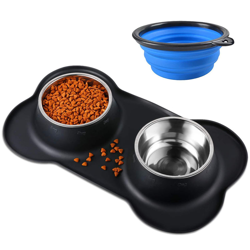 Bonve Pet 2 x 400ML Dog Bowls with Non slip Silicone Mat, Stainless Steel Double Bowls Set for Cats Puppy Small Medium Dogs Food and Water Feeding - PawsPlanet Australia