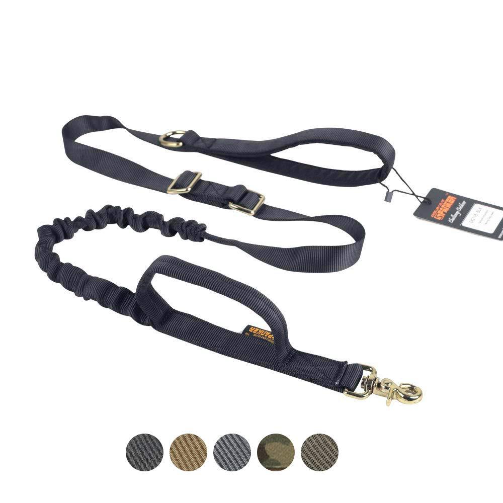 EXCELLENT ELITE SPANKER Tactical Dog Lead Bungee Leash Military Training with Traffic Control Handles(Black) Black - PawsPlanet Australia