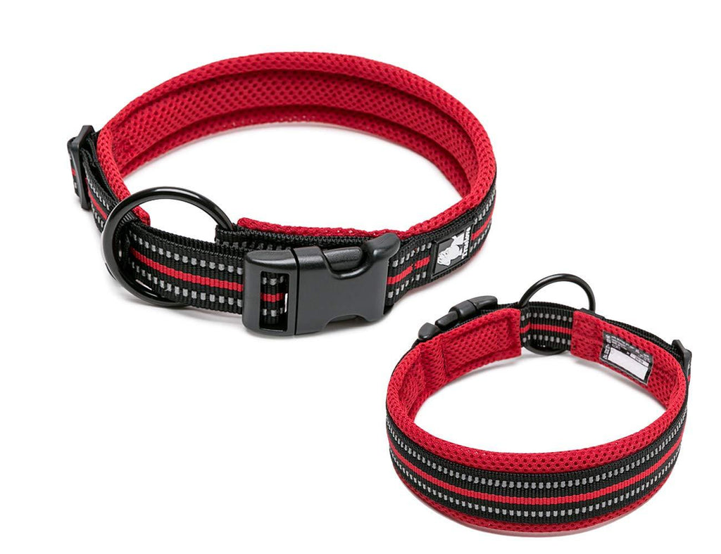 Tineer Adjustable Nylon dog collars Padded Soft Breathable Mesh Padded Reflective Collar for Dog Training Outdoor Comfortable Pet Necklace for All Breed M (40-45cm), Red M (40-45cm) - PawsPlanet Australia