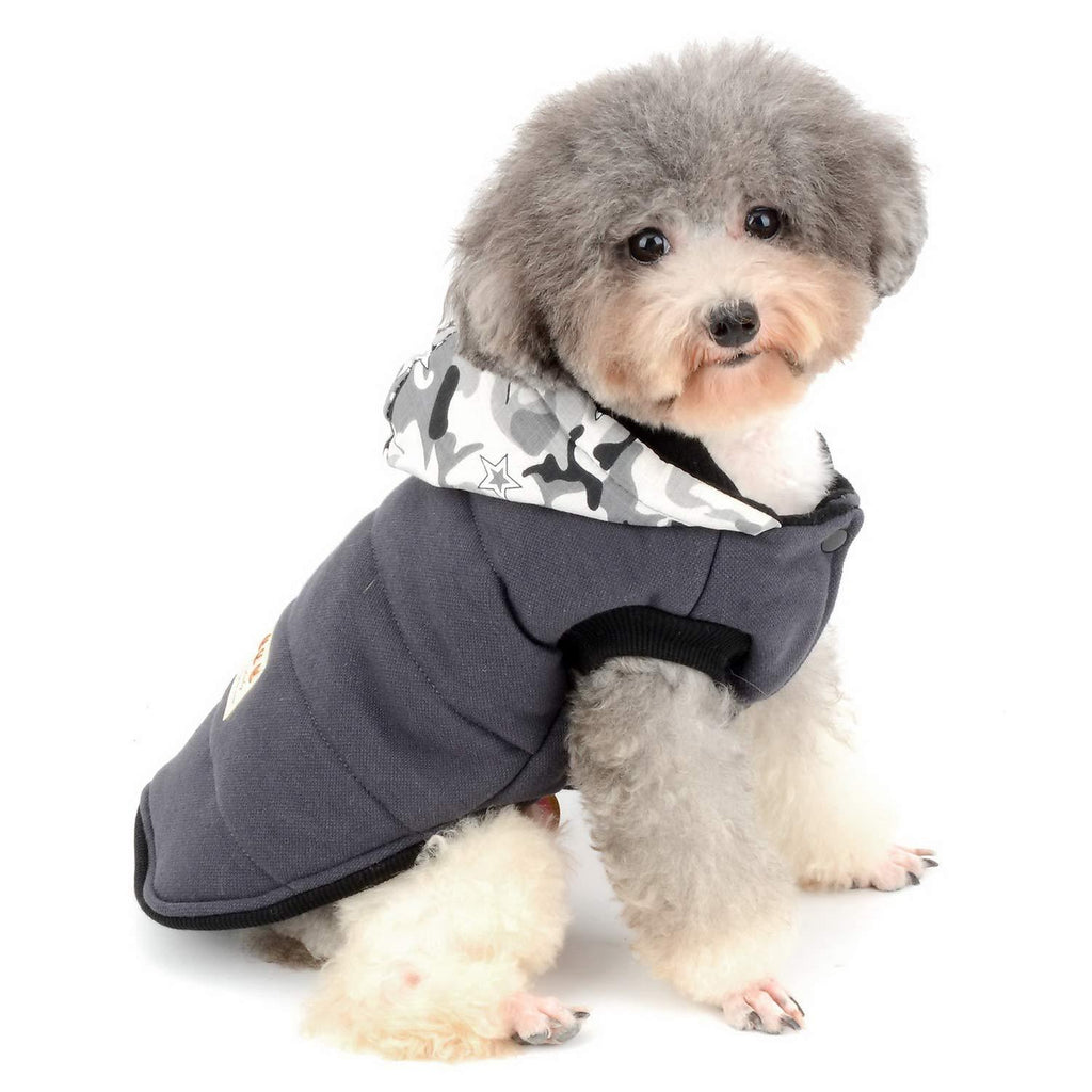 Zunea Small Dog Vest Jacket Coat Camouflage Fleece Lined Hoodies Winter Warm Puppy Clothes Soft Cotton Pet Cat Sweatshirt Chihuahua Apparel Gray S Grey - PawsPlanet Australia