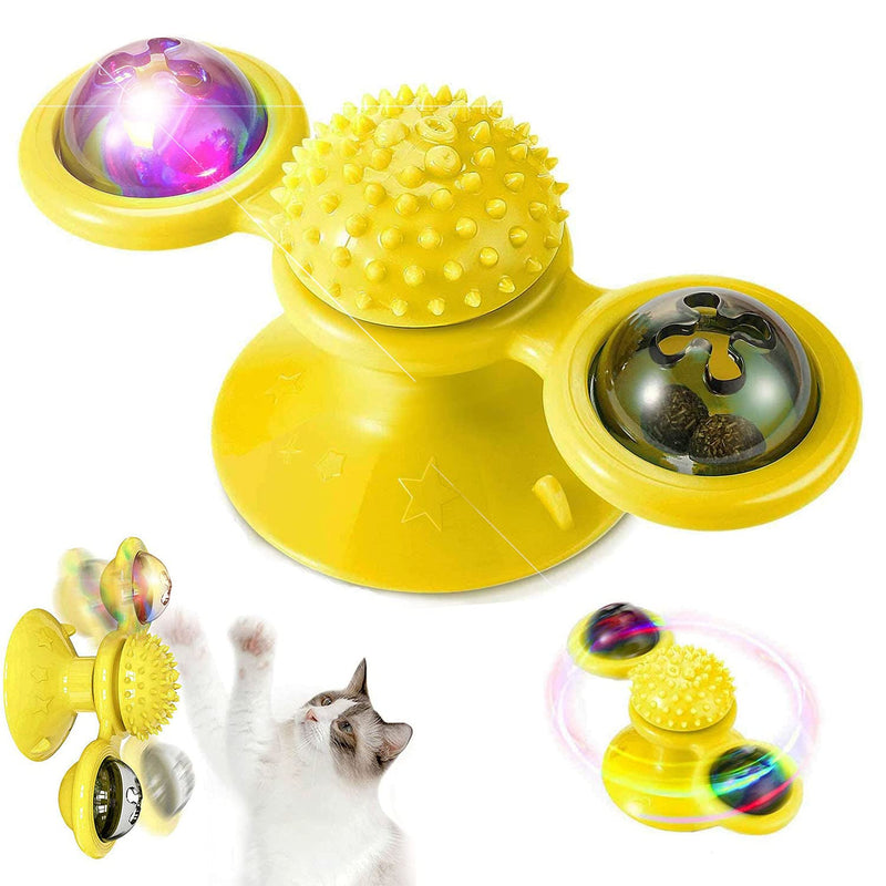 Aidiyapet Interactive Cat Toy,Windmill Cat Toys with Suction Cup Brush for Cat Tooth Cleaning Scratching,Wall Mount Cat Spinner with Rotatable Toy ball,With LED Color Light Toy for Kitten - PawsPlanet Australia