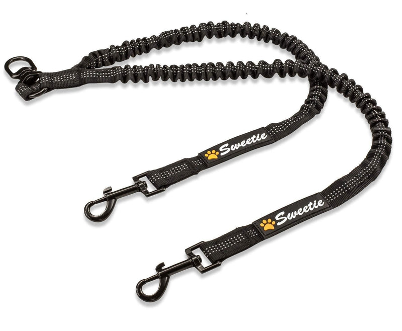 Sweetie Dog Lead Splitter – Dual Shock Absorbing Bungee Double Leash Coupler - Perfect Leads for Walking 2 Small to Medium Dogs on One Lead - No Tangle 360° Swivel Clip - Reflective Stitching Bungee Splitter - PawsPlanet Australia