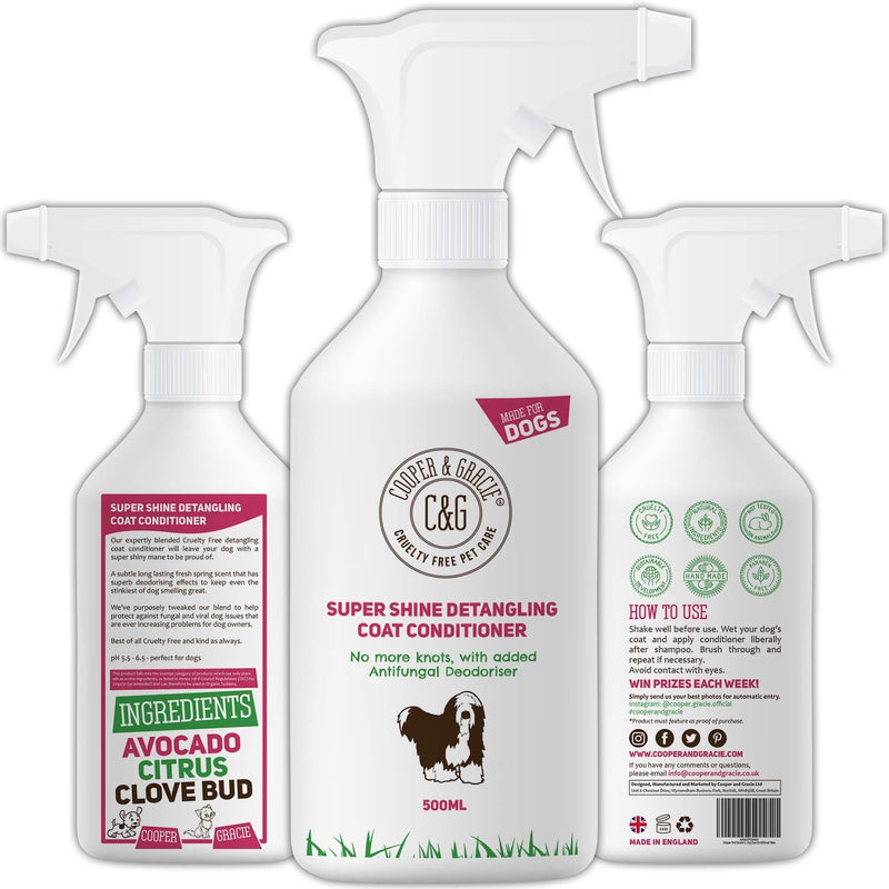 C&G Pets Dog Detangler Spray 500ml | Cruelty Free Leave In Conditioner Spray For De Matting Dogs | Leaves Fur Tangle Free | Professional Grooming Formula 500 ml (Pack of 1) - PawsPlanet Australia