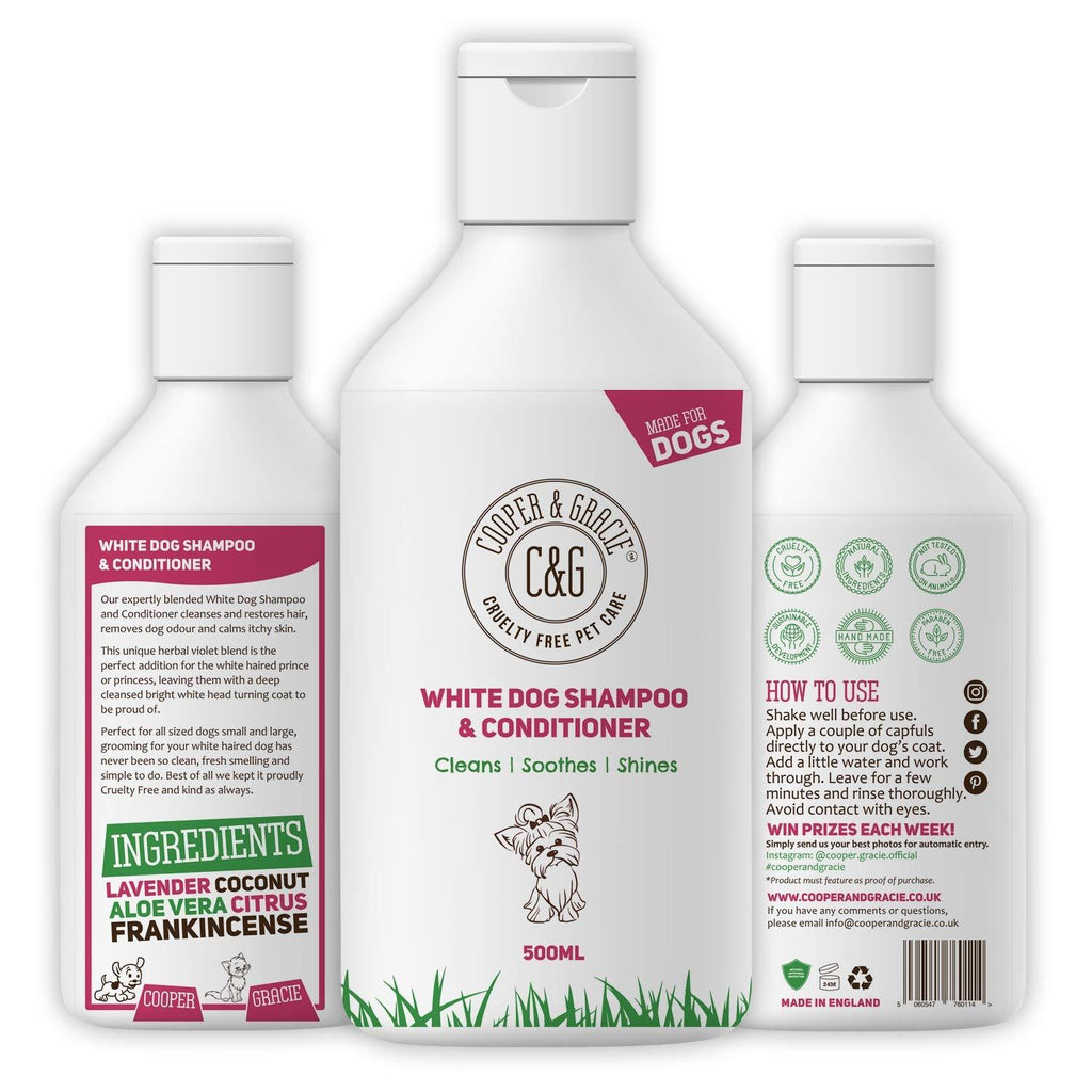 White Dog Shampoo Conditioner 500ml with Herbal Violet for Urine Stain Removal and Itchy Sensitive Skin - Medicated Puppy Safe 500 ml (Pack of 1) - PawsPlanet Australia