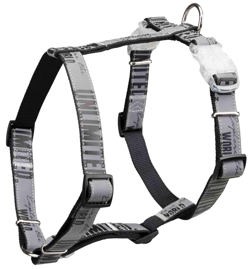 Explore Explore H-harness with flasher, XS-S: 30-44 cm/20 mm, black/reflective - PawsPlanet Australia