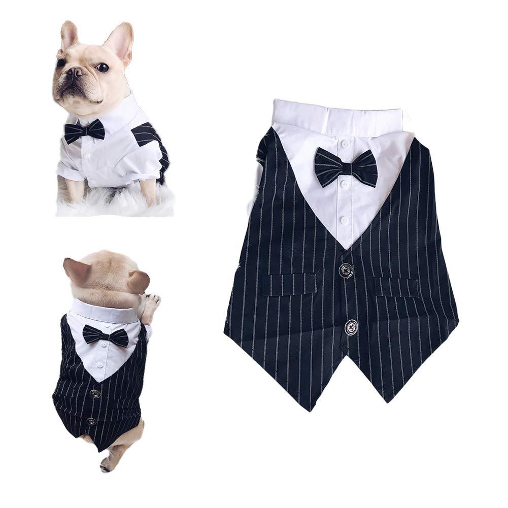 meioro Pet Clothes Dog Shirt Dog Tuxedo Bow Tie Shirt Suitable for Wedding Party Puppy French Bulldog Pug (L, Bow tie shirt) L - PawsPlanet Australia