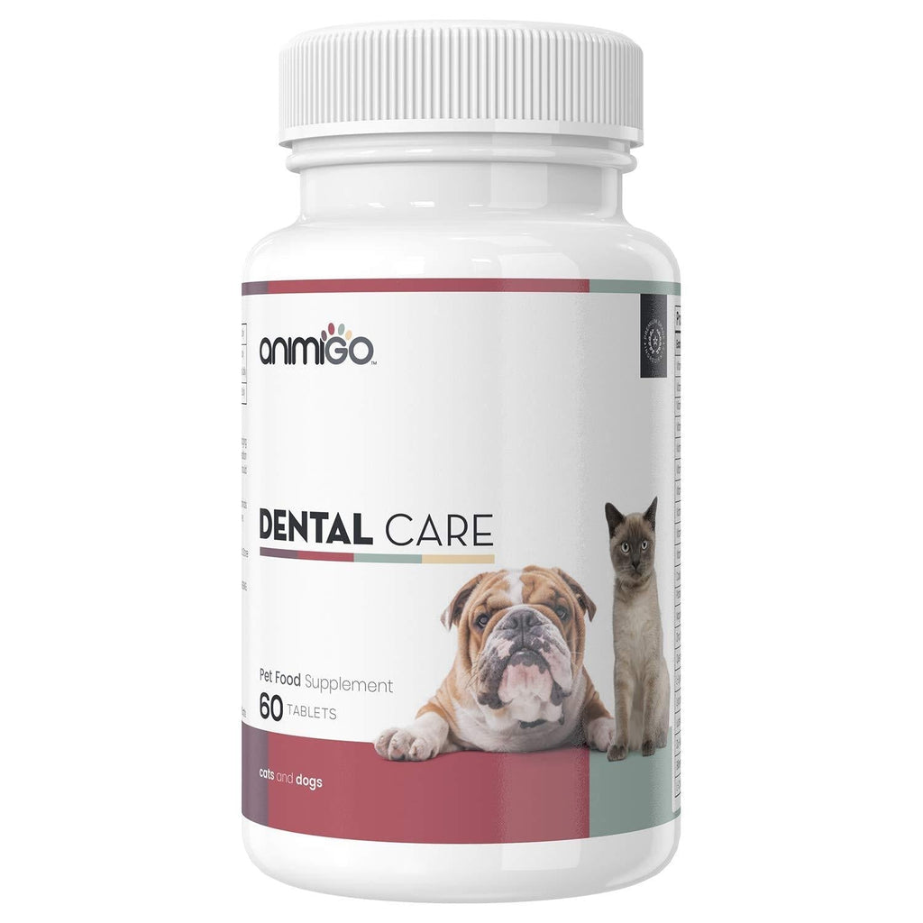 Animigo Dental Care - Natural Gum & Teeth Supplement For Dogs & Cats - Prevents Plaque & Tartar Build Up And Freshens Bad Breath - Oral Health Supplement Rich In Vitamins & Minerals - 60 Chew Tablets - PawsPlanet Australia