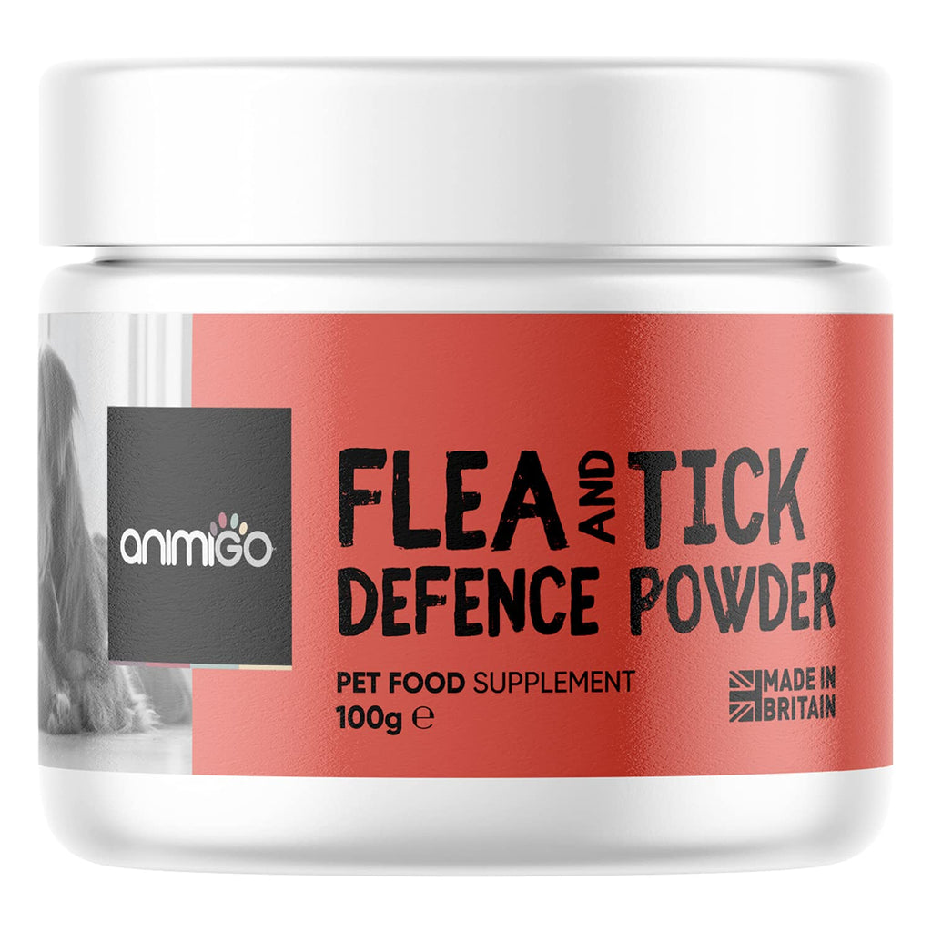 Animigo Flea & Tick Defence Powder - 100g Chicken Flavour - Tick And Flea Treatment For Dogs & Cats - Natural Flea, Mite & Tick Repellent - Plant Based Natural Ingredients & Vitamin B - Made In UK - PawsPlanet Australia