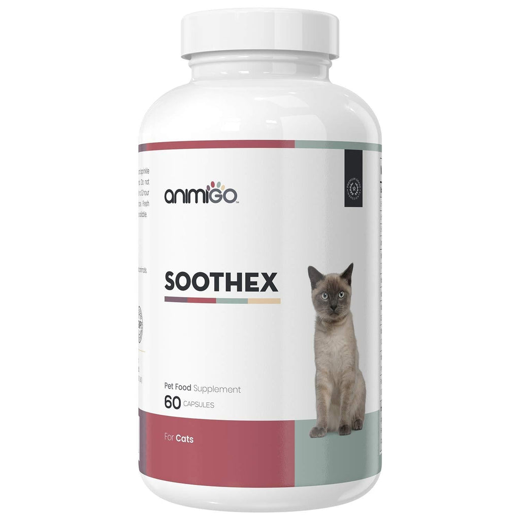 Animigo Soothex for Cats - Natural Calming Relief For Stressed, Nervous Pets - For Car Travel, Home Separation Anxiety, Fireworks, Stress Rescue Supplement - 100ml Feline Calmer Capsules - PawsPlanet Australia