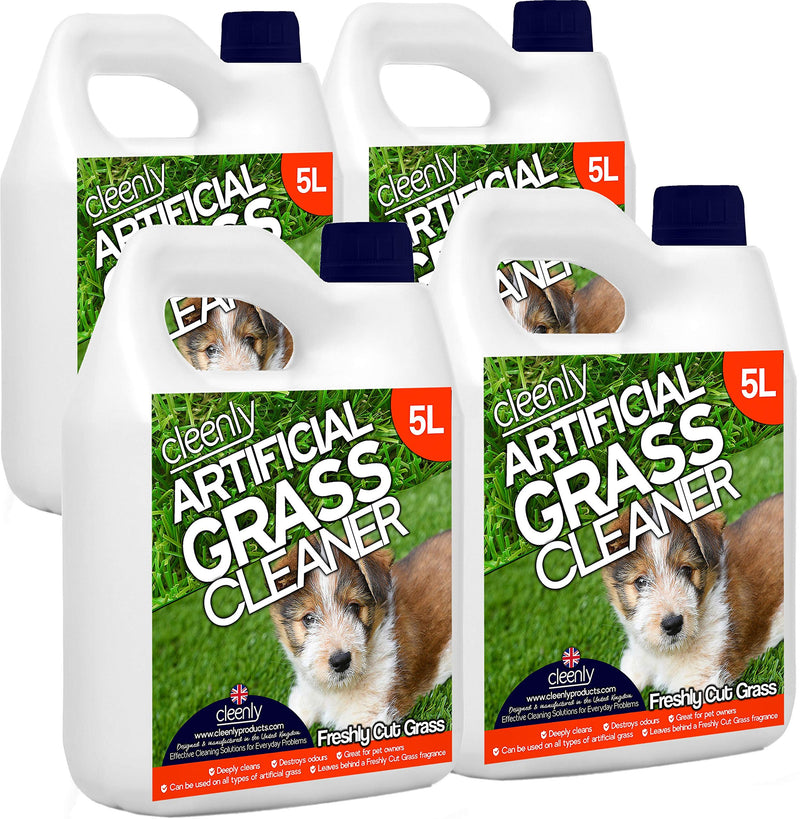 Cleenly Artificial Grass Cleaner for Dogs - Freshly Cut Grass Fragrance - 4 x 5 Litres - Eliminates Urine/Dog Wee Odours - PawsPlanet Australia