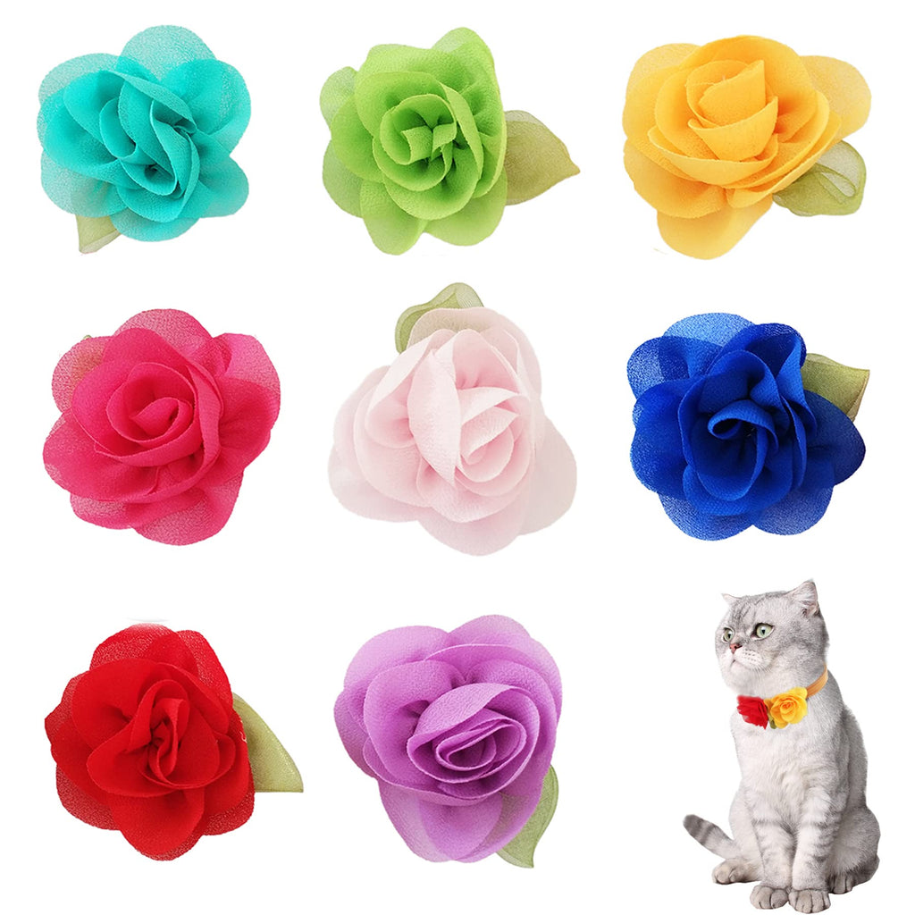BIPY 8pcs 6cm Small Dogs Collar Flowers Bows Slides Decorative Collars Bow for Pet Cat Puppy Costumes Birthday Wedding Festival Grooming Accessories Attachment - PawsPlanet Australia