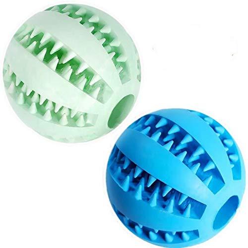 Feixun Pets Dog Treat Toy Ball, Rubber DogFood Ball,Dog Tooth Cleaning Toy Ball, Interactive Dog Toys Pack of 2(1 Blue+1 Mint Green) 1*Blue + 1* Mint Green - PawsPlanet Australia