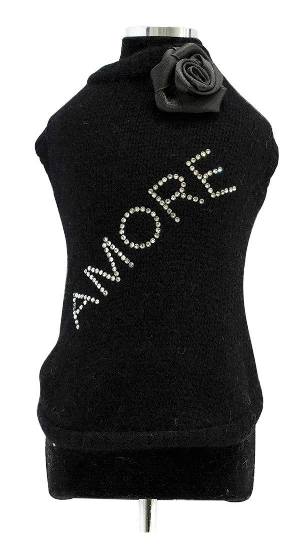 Trilly tutti Brilli Aimee Wool Sweater with Swarovski Thermal Appliqué and Satin Pin, Large, Black - PawsPlanet Australia