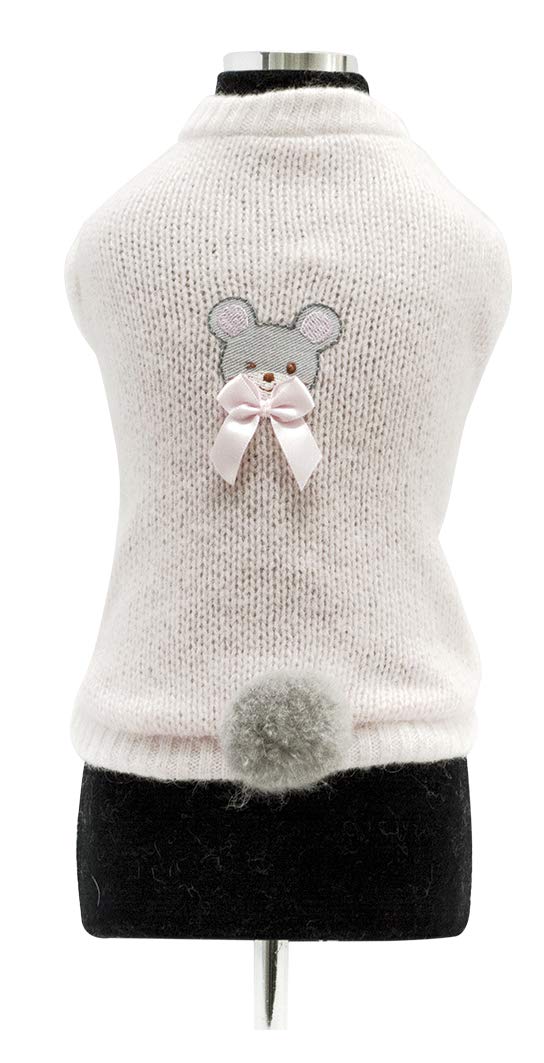 Trilly tutti Brilli Astree Wool Sweater with Thermal Application and Pompon with Brooch, Small, Pink - PawsPlanet Australia