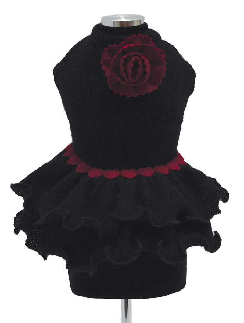 Trilly tutti Brilli Irmine Wool Dress with Flower Brooch, X-Small, Black - PawsPlanet Australia