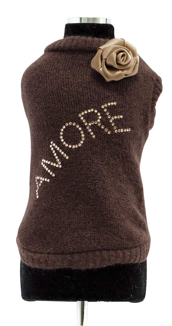 Trilly tutti Brilli Aimee Wool Sweater with Swarovski Thermal Appliqué and Satin Pin, 2X-Small, Brown - PawsPlanet Australia