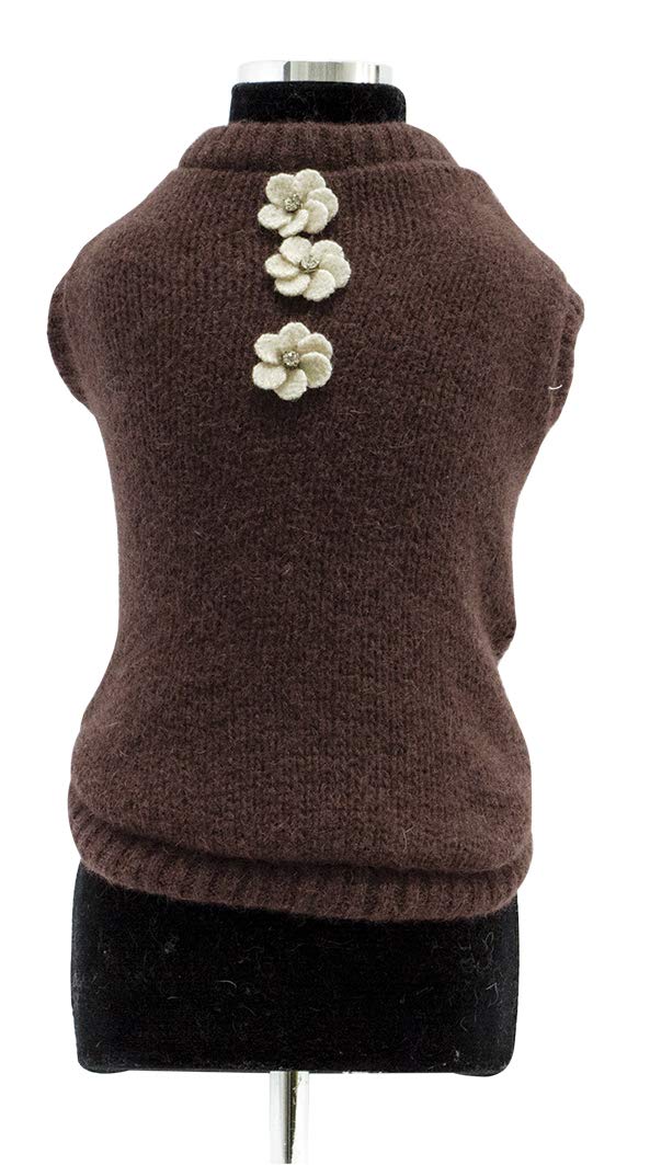Trilly tutti Brilli Cecile Wool Sweater with Felt and Crystal Flower Application, 2X-Small, Brown - PawsPlanet Australia