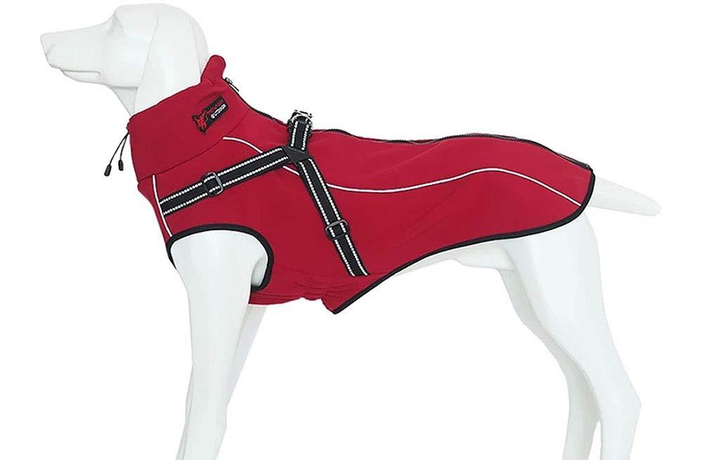 Dog Jacket with Harness, Windproof Dog Vest with Reflective Strips for Medium Large Dogs, Warm and Cozy Dog Sport Vest, Dog Winter Coat, Warm Dog Apparel with High Neckline Collar - Red - XSmall XS - PawsPlanet Australia