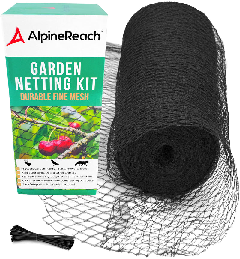 AlpineReach Garden Netting Extra Strong Woven Mesh Bird Netting Heavy Duty Kit 2m x 20m - Protect Plants & Fruit Trees Against Animals & Deer Fencing Protection Black - Reusable with Cable Ties - PawsPlanet Australia