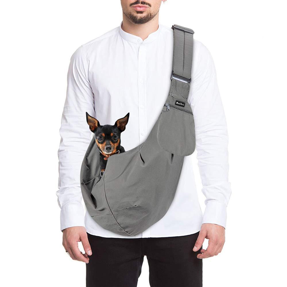 SlowTon Pet Carrier, Doggie Cat Hand Free Sling Carry Dog Papoose Carrie Adjustable Padded Shoulder Strap Tote Bag with Front Pocket Safety Belt Outdoor Travel Puppy Carrying for Walking Subway Grey - PawsPlanet Australia