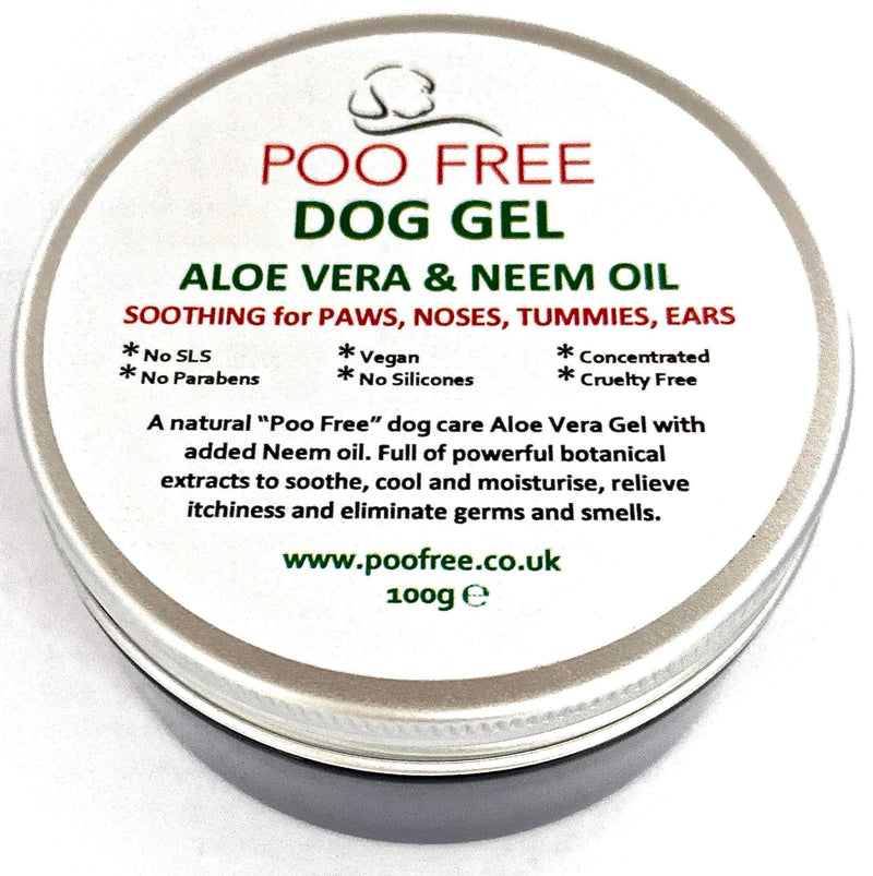 POO FREE SOOTHING ALOE VERA & NEEM GEL - for DOGS - 100 g With Botanical Extracts to Soothe, Cool, Moisturise, Relieve Itchiness and Eliminate Germs and Smells. Non Greasy, Rapidly Absorbed. - PawsPlanet Australia