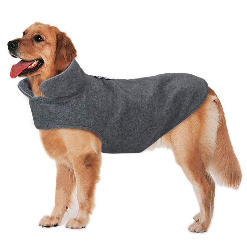 Bwiv Large Medium Dog Coats Warm Reversible Belly Protect With Leash Hole Puppy Pet Fleece Jackets With Reflective Strips Clothes Windproof For Winter,Grey,XXL XXL(Neck:47-49cm/Chest:68-80cm/Length:47cm) Grey - PawsPlanet Australia