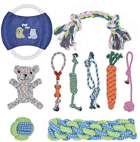 BOMPOW Dog Toys Durable Puppy Toys Avoiding Puppy Boredom Anxiety Teething Set Knots Cotton Doy Chew Toys for Puppy Small Pets, 10 Pack - PawsPlanet Australia