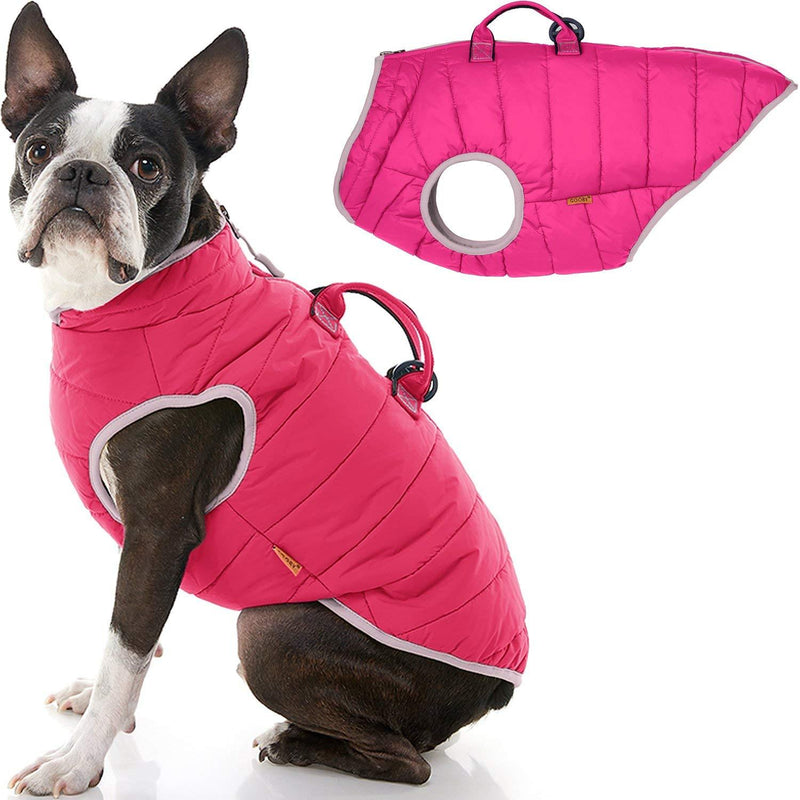 Gooby Padded Vest Lift Dog Jacket - Pink, Large - Warm Zip Up Coat with Handle and Dual D Ring Leash - Winter Water Resistant Small Dog Sweater - Dog Clothes for Small Dogs Boy and Medium Dogs Large chest (47.5 cm) - PawsPlanet Australia