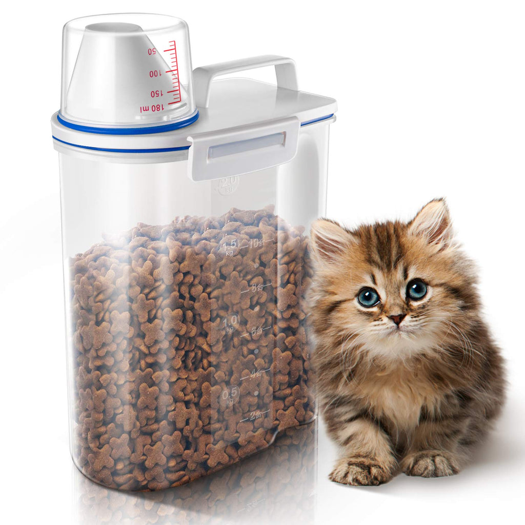 Cat Food Storage Container 2L- GLCON Airtight Pet Food Container with Pour Spout Measuring Cup for Cat Birds Fish Little Dog BPA Free - PawsPlanet Australia