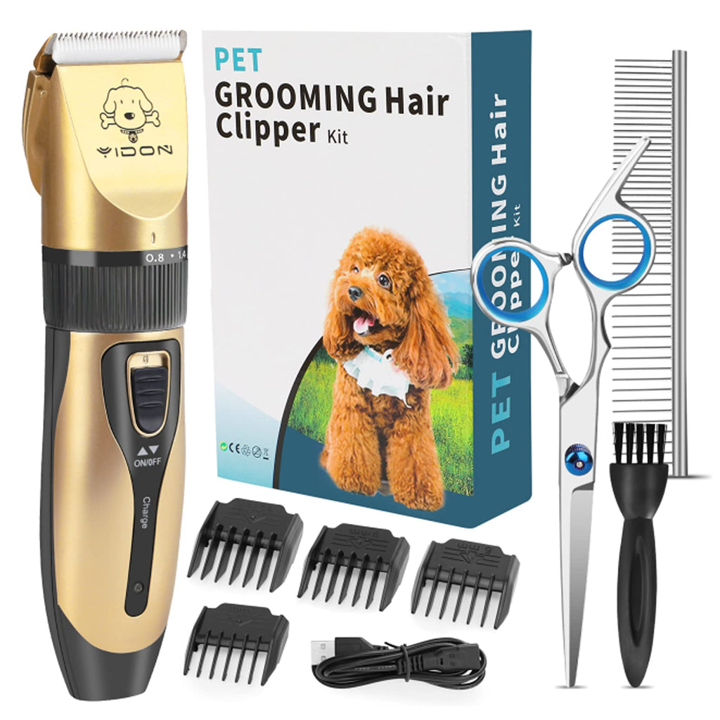 YIDON Dog Clippers, Professional Dog Grooming Clippers Kit Low Noise, Rechargeable Cordless Hair Trimmer with Stainless Steel Comb Scissors for Dogs Cats and Other Pets, Quiet Low Vibration Shaving - PawsPlanet Australia