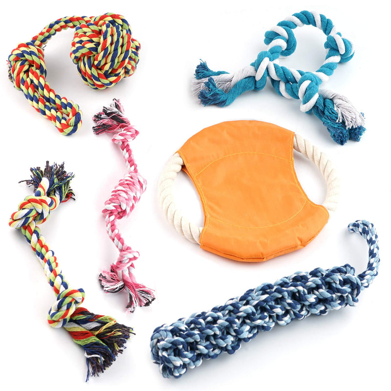 Set of 6 Dog Rope Toys, Puppy Chew Toys - Tough, Durable, Interactive Toys for Teething & Training - Helps Fight Plaque Build-Up, Non Toxic, 100% Natural Cotton - Ideal for Large & Small Dogs - PawsPlanet Australia