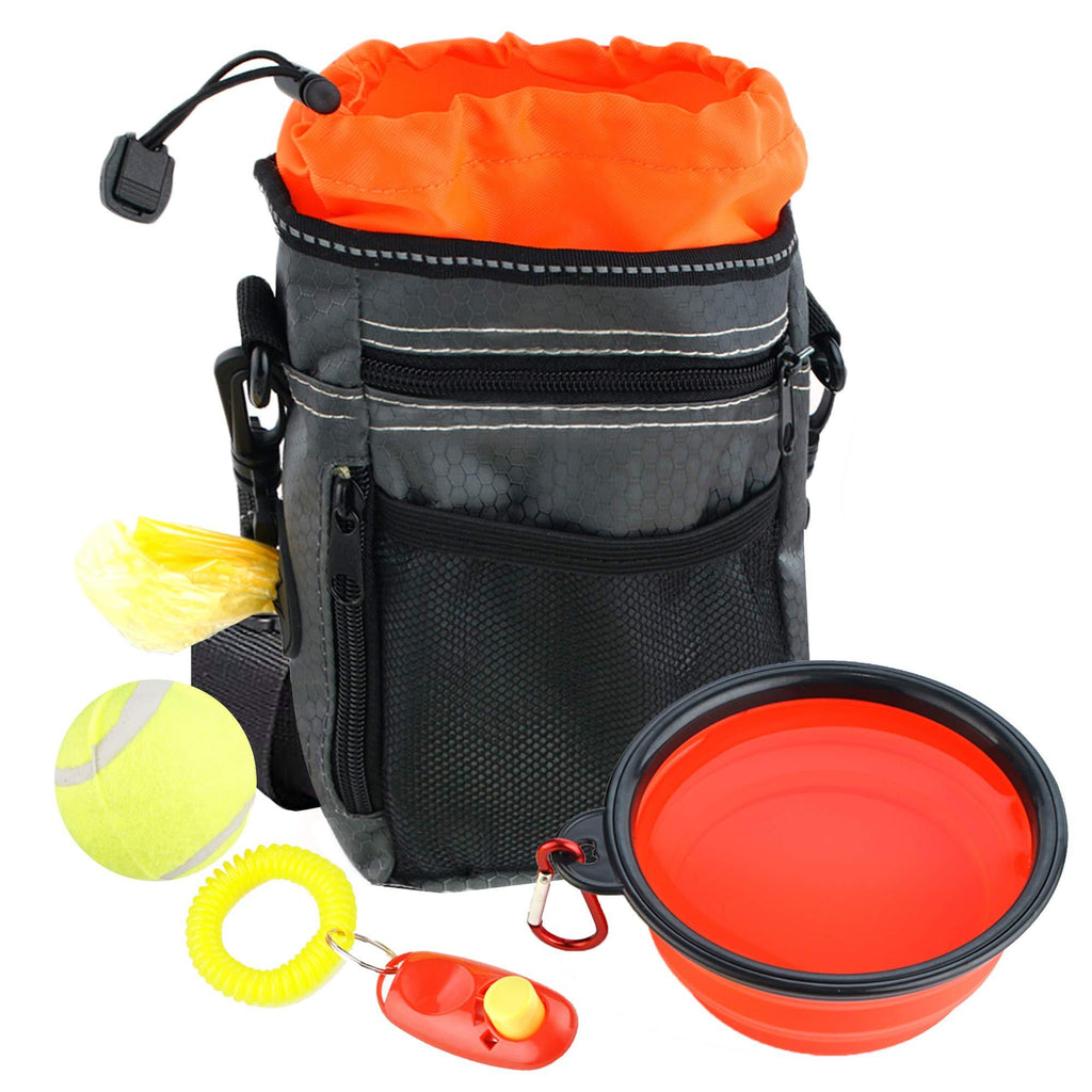 4 Pack Dog Treat Training Pouch Bag - Waterproof with Adjustable Belt & Shoulder Strap Dog Walking Travel Accessories - with Collapsible Water Bowl, Poop Dispenser Bag, Dog Clicker & a Tennis Ball! - PawsPlanet Australia