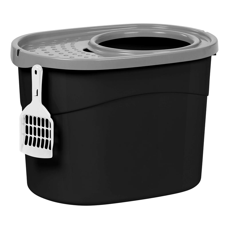 Iris Ohyama, Cat litter tray with perforated lid, no odor & litter spill, large entrance ø 22.9 cm, scoop included, for cat - Top Entry Cat Litter Box TECL-20 - Black Perforated cover - PawsPlanet Australia