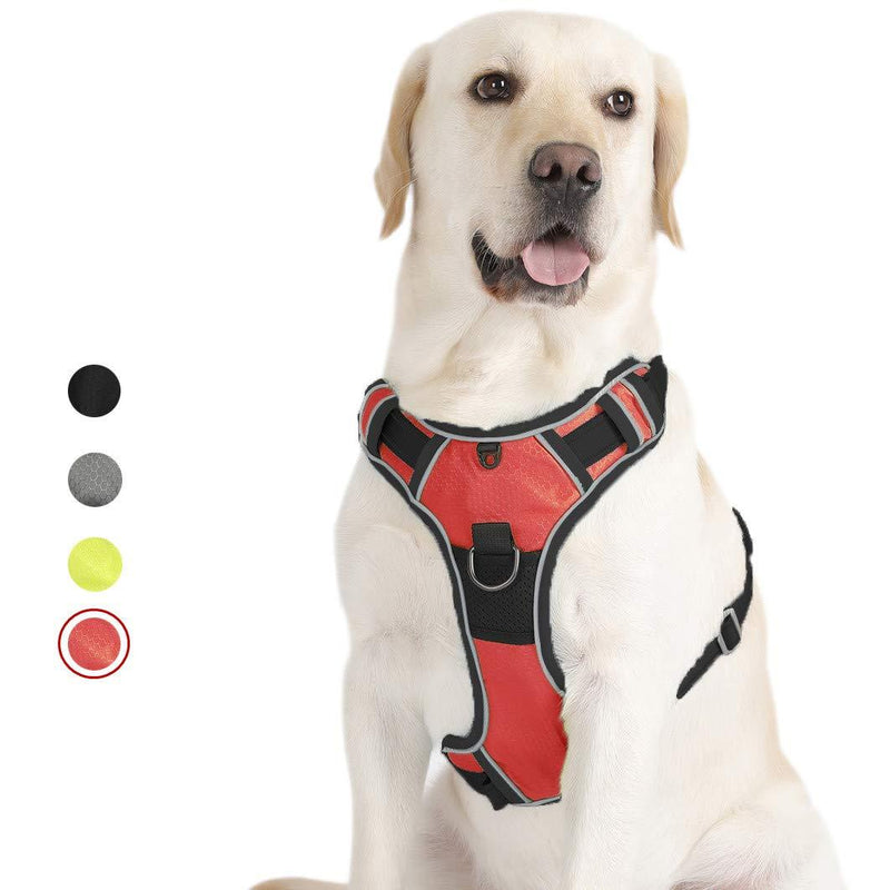 PETTOM Large Dog Harness Red Reflective No Pull Dog Harnesses Adjustable Soft Padded Strong Pet Harness with Handle for Small Medium Large Dogs Training Running(Red,Large) L - PawsPlanet Australia