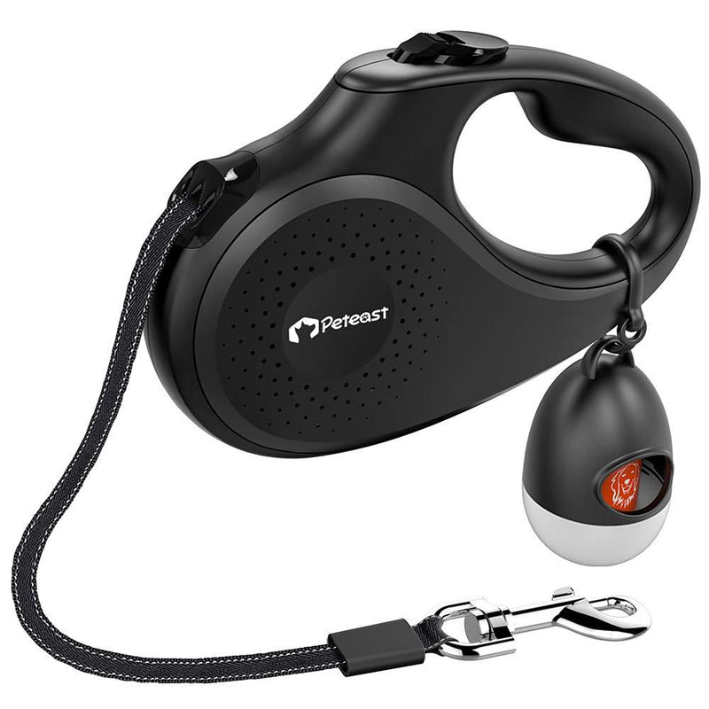 Peteast Retractable Dog Leash, 360° Tangle-Free, Heavy Dutyup to 110Lbs Pets, 16' Strong Reflective Nylon Tape with Waste Bag Dispenser, One-Handed Brake/Pause/Lock L - PawsPlanet Australia