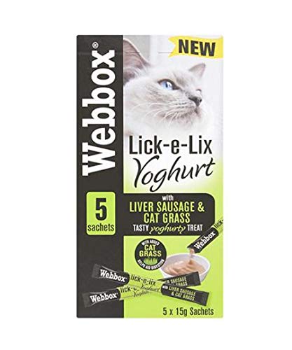 Webbox Lick e Lix Yoghurt with Liver Sausage and Cat Grass 5pcs (5x15g) (Case of 17) - PawsPlanet Australia