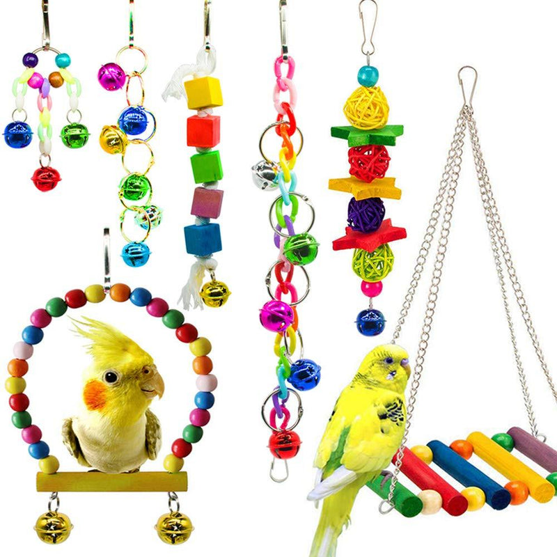 hatisan 7 Pack Bird Parrot Toys, Colorful Bird Chewing Toys Swing Toy Hanging Toy Bird Cage Toys or Small Parakeets Cockatiels, Conures, Macaws, Parrots, Love Birds, Finches - PawsPlanet Australia