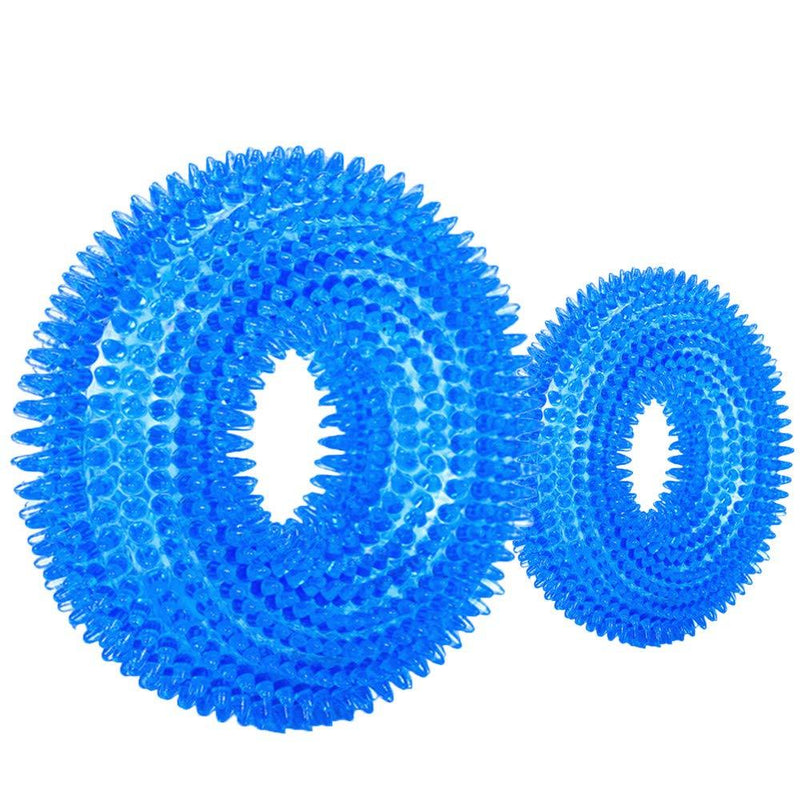 Beylos Durable Pet Puppy Dog Squeaky Chew Toys, Bite Resistant Non-Toxic Soft Natural Rubber, Dog Pet Chew Tooth Cleaning Ring Toy(2Pcs) Blue - PawsPlanet Australia