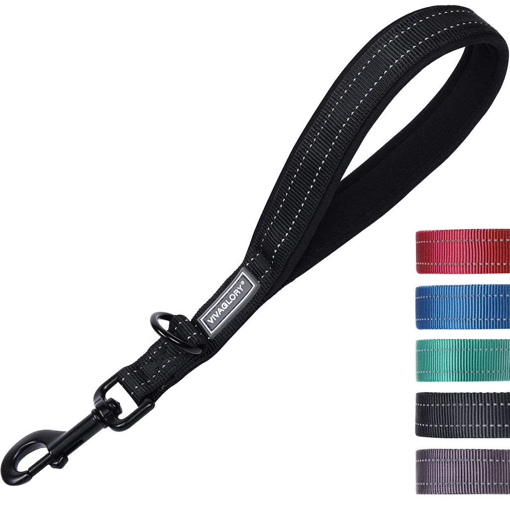 VIVAGLORY Short Dog Lead with Padded Handle, Heavy Duty Reflective Double Webbing Nylon Dog Lead Training Leash for Medium Large Dogs, 32cm Length 2.5cm Width, Black 32 cm - PawsPlanet Australia