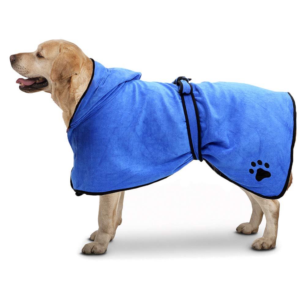 TFENG Microfibre Dog Towel Super Absorbent Pet Dog Bathrobe Easy Wear Moisture Absorbing Ultra Soft Bathrobe For Different Sizes Dogs Cats Blue L 60cm for Back Length L(Back Length:60cm) - PawsPlanet Australia