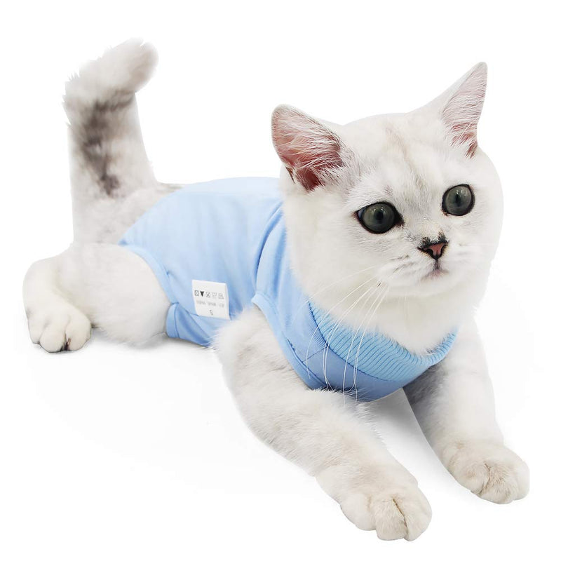 Cat Professional Recovery Suit for Abdominal Wounds or Skin Diseases, E-Collar Alternative for Cats and Dogs, After Surgery Wear, Pajama Suit S (Pack of 1) blue - PawsPlanet Australia
