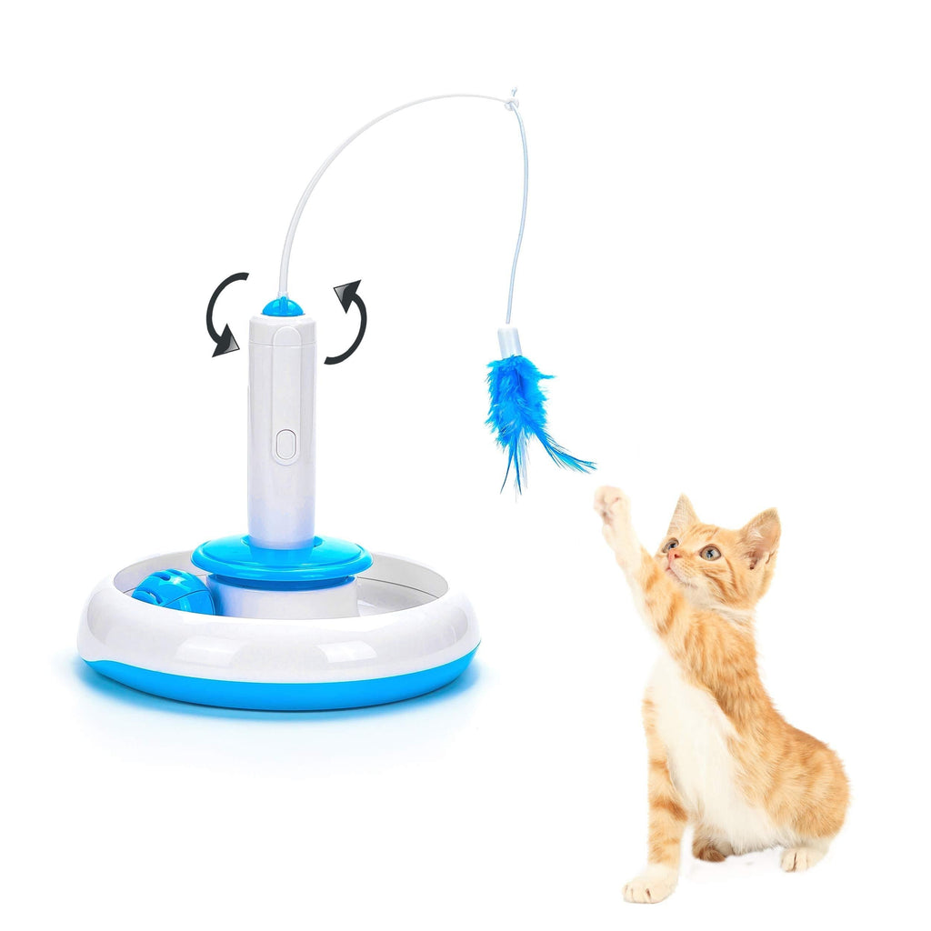Vealind Cat Indoor Interactive Teaser Toy with 360° Electric Rotating Feather Toys & Ringing Bell Ball (Toy) - PawsPlanet Australia