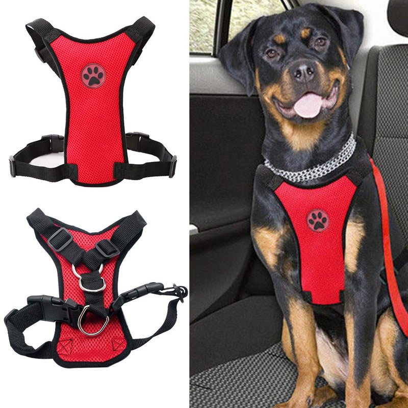 MASO Dog Safety Car Vest Harness Pet Dog Adjustable Car Mesh Harness Seat Belt Travel Strap Vest with Car Seat Belt Lead Clip for Trip, Daily Use, Road Travel Walks, etc.(M,Red) M,Red - PawsPlanet Australia