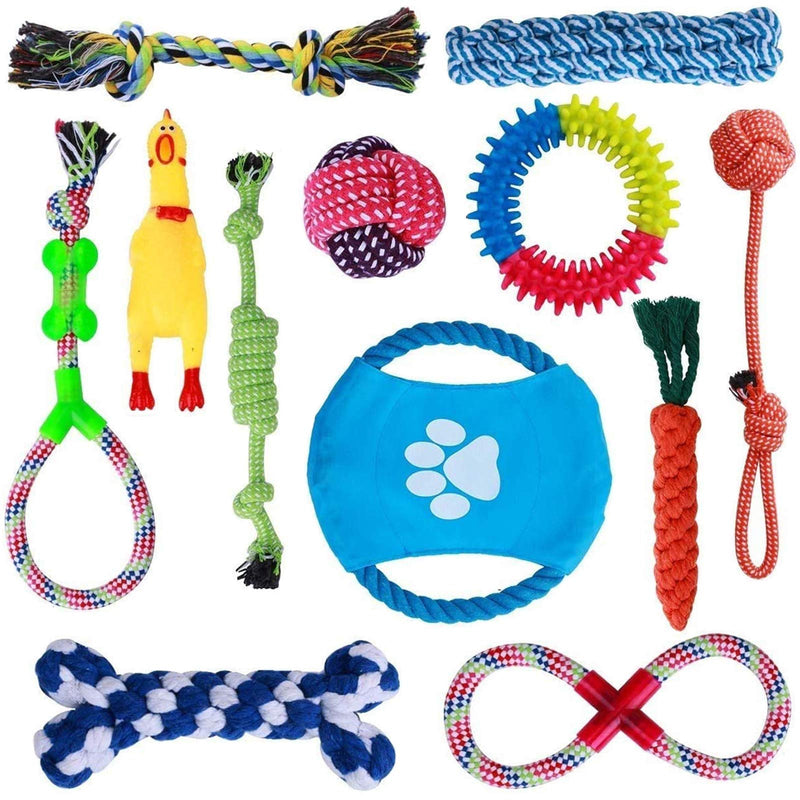 Parner Dog Rope Toys, 12 Set Puppy Chew Toy Durable Teeth Cleaning for Small Medium Large Dog Cotton Squeak Interactive Toys - PawsPlanet Australia