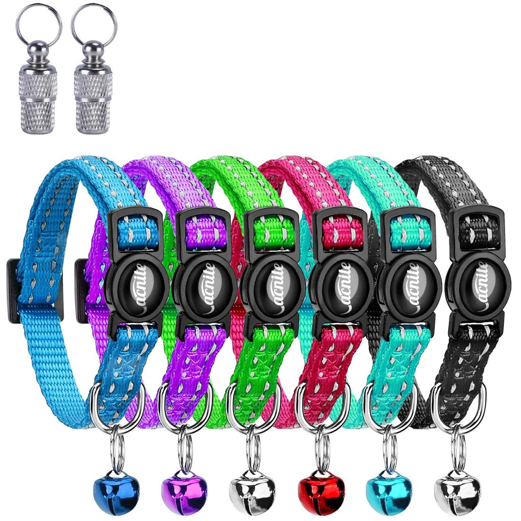 Cat Collar Safety Adjustable VACNITE Cat Collar with Bell Reflective Strap Safety Quick Release Buckle Suitable for Cats and Small Dogs (Pack Of 6) Round button - PawsPlanet Australia