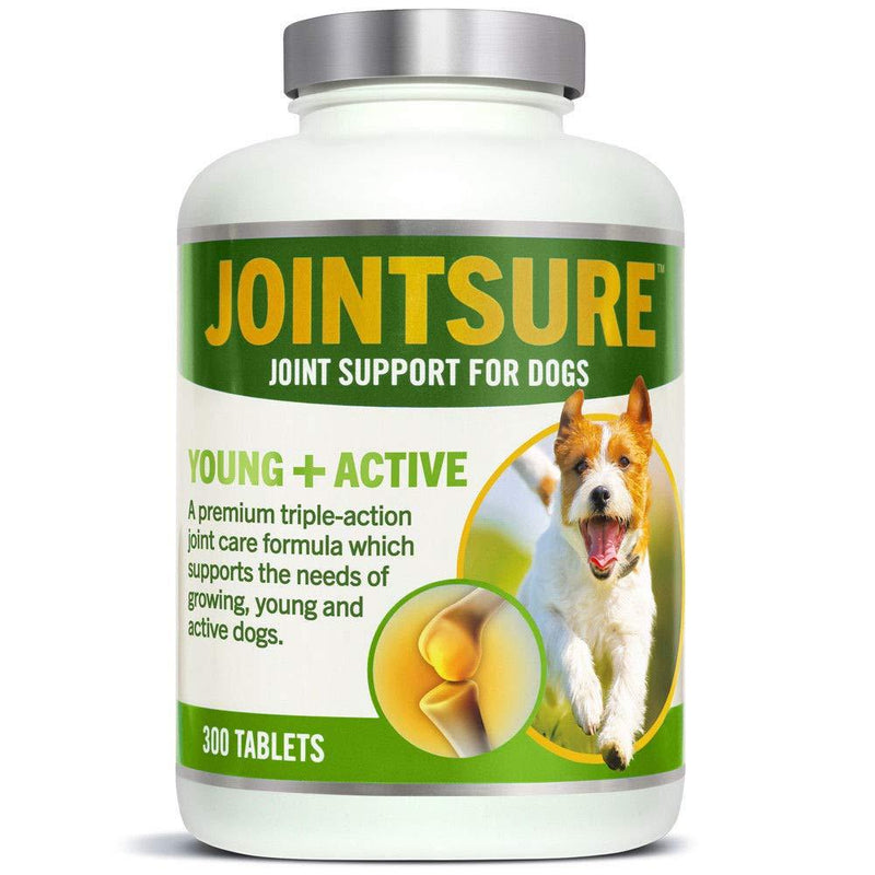 JOINTSURE Joint Support Supplements for Dogs - 300 Pack, Aids Stiff Joints, Supports Joint Structure & Maintains Mobility in Young/Active Dogs | Triple Formula with Green Lipped Mussel & Glucosamine 300 Tablets - PawsPlanet Australia