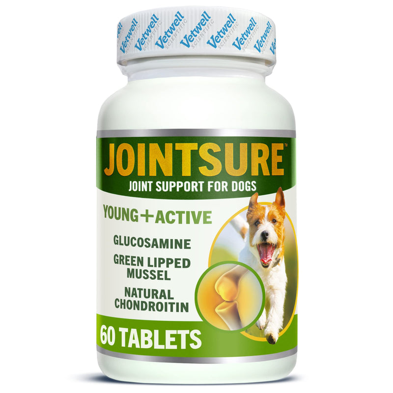 JOINTSURE Young & Active Joint Supplements for Dogs and Puppies Aids Joint Stiffness - High Levels of Glucosamine & Green Lipped Mussel - Pack of 60 Tablets - PawsPlanet Australia